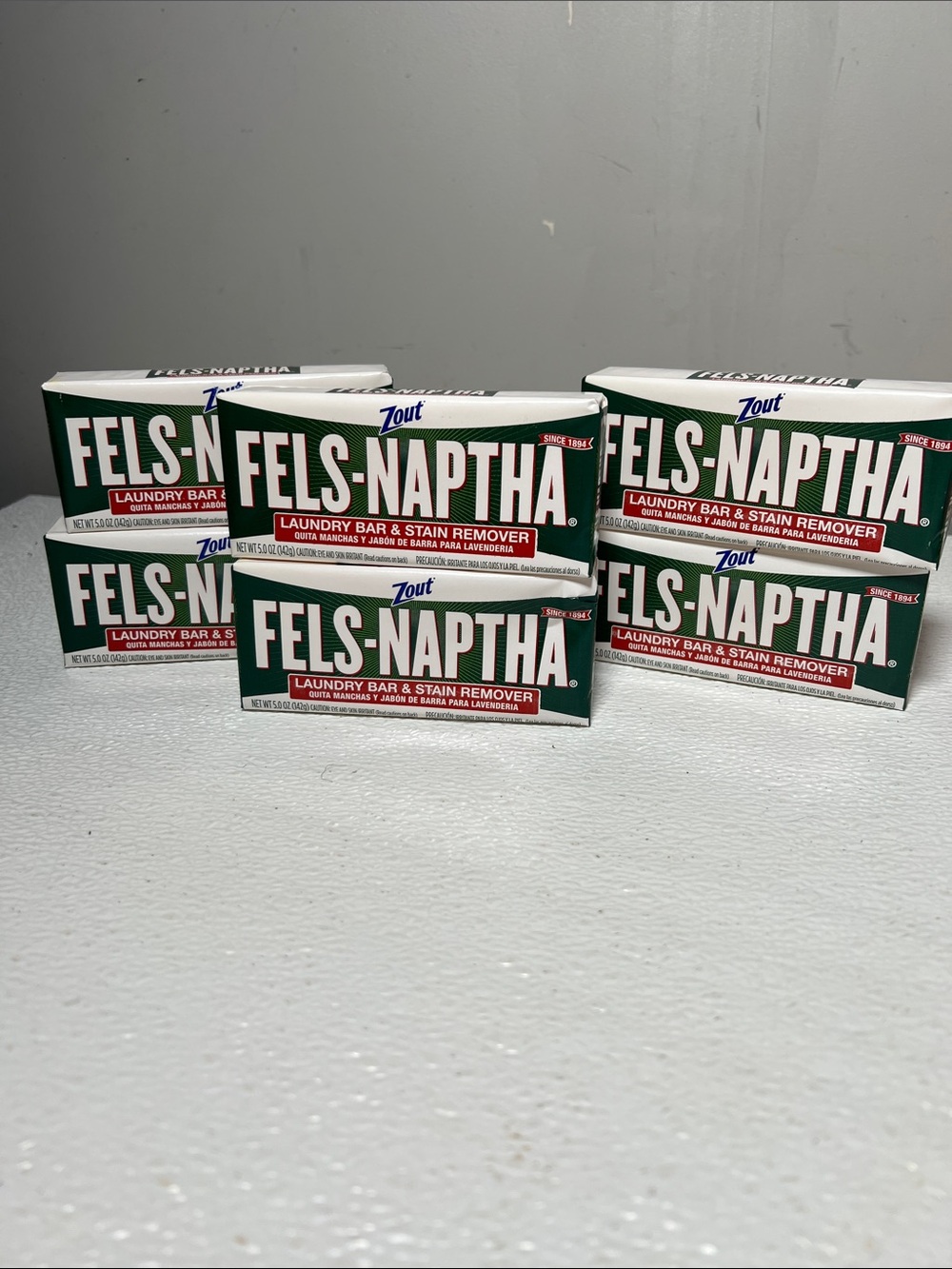 6 Bars Fels-Naptha Laundry Bar and Stain Remover- Green & White Packaging